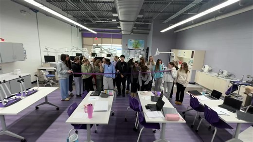 Dental 1 students at WHS celebrating the new classroom. | Woodhaven High School