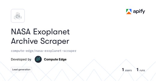 NASA Exoplanet Archive Scraper · Apify