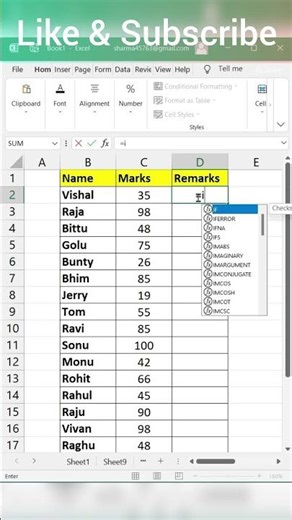 Remarks in excel | Pass or fail entry in excel | #tips #excel #exceltips #excelbasic #tricks
