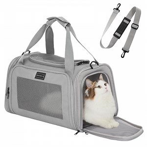 PETSFIT 17in Cat Carrier, Pet Carrier Airline Approved, Soft Carrier for Small and Medium Cats Under 20 Lbs，Grey
