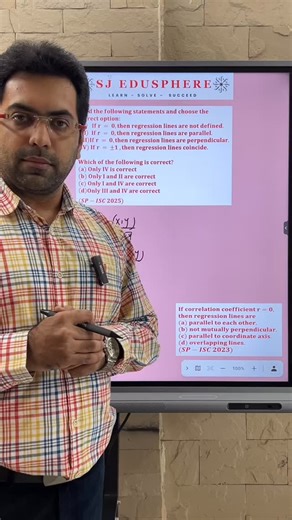 SJ Edusphere on Instagram: "📈 Linear Regression — Interpreting the Value of r (Specimen 2025) This reel breaks down a Specimen Paper 2025 MCQ where you must choose the correct option based on the value of the correlation coefficient r. We go beyond guessing and understand: • What r = 0 really means (no linear correlation) • What r = +1 or −1 indicates (perfect positive or negative correlation) • How the graph behaves for each case • Why covariance = 0 when r = 0 • Why both regression coefficien