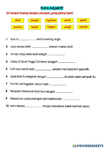 Kata Adjektif- Tahun 5 online exercise for
