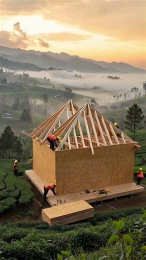 Mountain Tea Fields Cantilever Terrace Wooden Lodge | Relaxing Construction