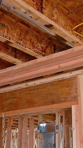 There is process that must be followed before plasterboard is applied to new building under construction, including installation of all communications and thermal insulation Stock Video