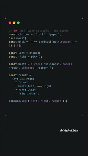 Rock–Paper–Scissors — Clean JavaScript Logic Game ✂️ #javascript #coding #shorts