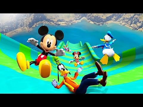 GTA 5 Mickey Mouse Team Water Slide Jumping into Water (Funny Ragdolls)
