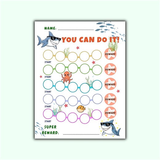 Printable Shark Sticker Reward Chart – Playful Kids Potty Training, Marine Creatures, Ocean, Sea Animals, Potty Chart, Digital Download - Etsy Australia