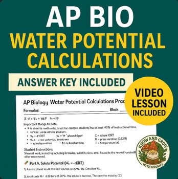 AP Biology Water Potential Calculations Practice | Key   Video Lesson