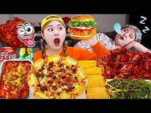 Mukbang Pizza🍕 & Fried Chicken & Spaghetti Eating Sound by HIU 하이유