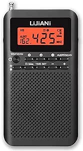 NOAA Weather AM FM Portable Radio Operated by 2 AA Batteries with Stereo Earphone,Digital Alarm Clock Sleep Timer,Best Reception,Built in Speaker Best Sound Quality,Luminous Button Design(Black)