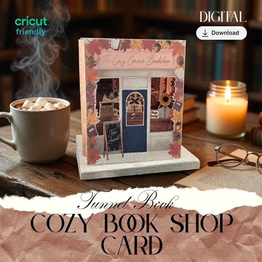 Autumn Cozy Bookshop Tunnel Card Digital File, 4 Layer 3D Fall Bookstore, Greeting Card - Etsy