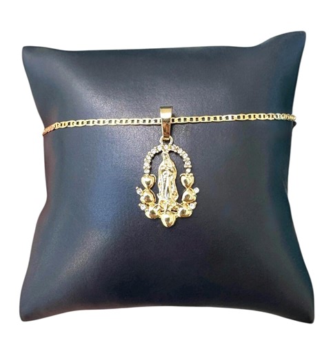 Gold Virgin Mary Pendant With Hearts Necklace, Miraculous Medal Protection, Catholic Christian Jewelry - Etsy