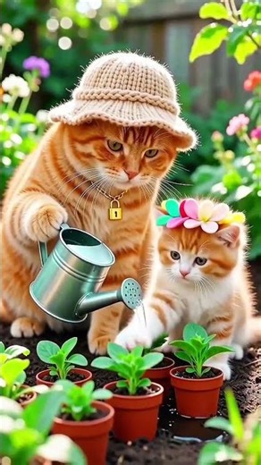 baby Cat paudhe Ko Pani pila rahi hai #cat #aicat #water #plants #paudhe #viral #shorts