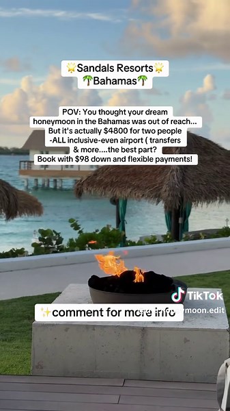 POV: You’re planning your honeymoon and find out Sandals Royal Bahamian comes with its own private island. 🌴✨ Honeymoon planning just got way easier, bride. 💍 For $98 down, you get an all-inclusive Sandals Resort stay— ✅ Food, drinks & top-shelf cocktails ✅ Scuba, snorkeling & water sports ✅ Private island ferry   beach club ✅ Airport transfers & tips ✅ Wedding and honeymoon perks This is the Bahamas… but better. Honeymoon • Wedding • Sandals Resort • All Inclusive • Bride-to-be #SandalsRoyalB