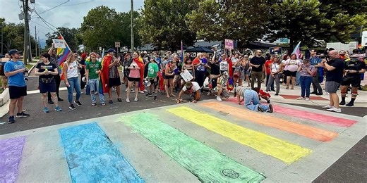 Orlando Citizens Defy DeSantis, Re-Color Pulse Memorial Sidewalk In Rainbow Colors