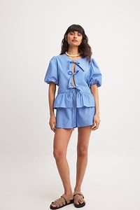 Striped Drawstring Detail Shorts Blue