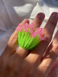 Beaded Flower Ring | Neon Floral Bush - Etsy