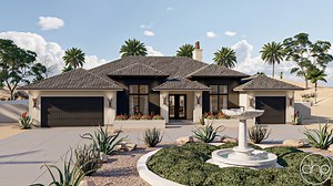 1 Story Mediterranean Style House Plan | Twin Oaks