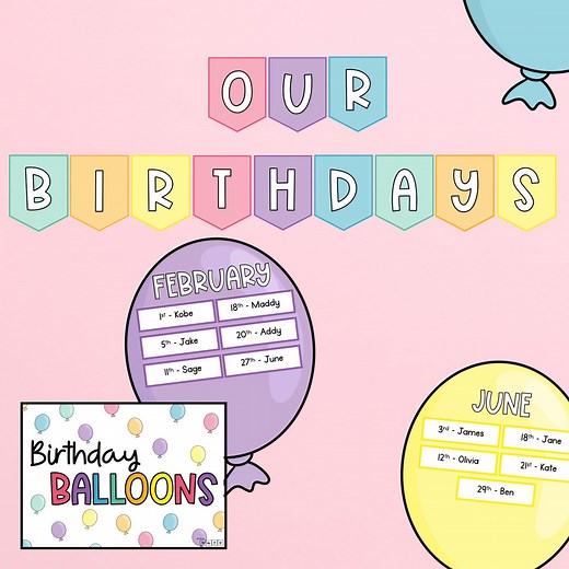 Birthday Balloon Classroom Display - Classroom Decor - Pastel Birthday Posters - Editable - Etsy