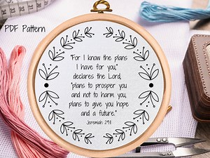 PDF Pattern - Bible Verse Hand Embroidery Pattern - Christian Floral Design - Jeremiah 29:11 - Etsy