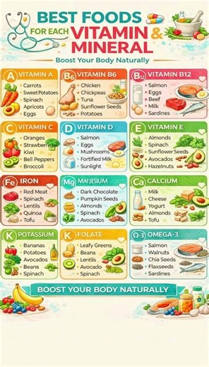 Best Foods for each Vitamin & Mineral