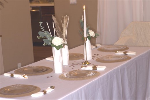 Elegant Table Centerpiece Set With Candle & Eucalyptus/ Neutral Wedding or Dinner Party Decor - Etsy