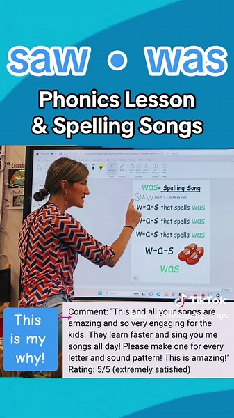 Silly Teacher in action using my catchy songs!! Sight Words was and saw spelling songs!! #saw #was #spelling #mrssmithscatchysongs #catchysong #phonics #learningenglish #readenglish #phonicssong #phonicsforkids #englishclass
