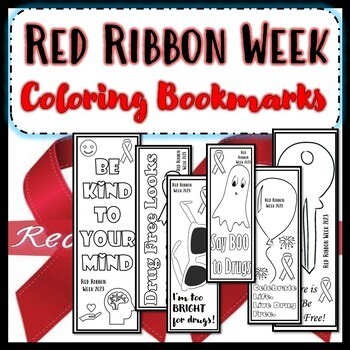 Red Ribbon Week 2025 Coloring Bookmarks | Drug Awareness