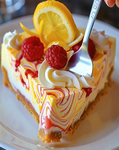 Delicious Lemon Raspberry Swirl Cheesecake you’ll need: 2 cups graham cracker crumbs 1/2 cup unsalted butter, melted 1/4 cup granulated sugar For the Cheesecake Filling: 3 cups cream cheese, softened ... Full Recipe in Coʍmеոτ 💬 | Optimal Recipes