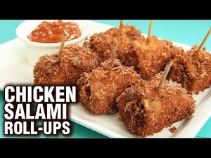 Salami Roll- Ups Recipe - How To Make Chicken Salami Roll- Ups At Home - Easy Party Appetizer - Neha
