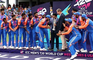 [Watch] Rohit Sharma mimics Lionel Messi's special celebration while receiving 2024 T20 World Cup trophy