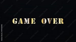 GAME OVER golden text with light effect cinematic Title Background. 4K 3D rendering isolated transparent element for Game Over title intro overlay.