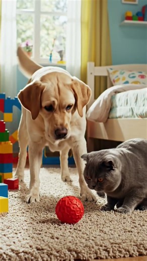 cute kittens and dog are playing Ball 🏀 #kitten #dog #cartoon #cat #funny #funny