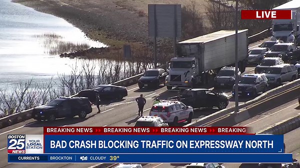 Bad crash blocking traffic on I-93 north in Boston