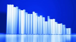 Abstract infographics. Crisis, stagnation and recession concept. Downgrade graph from columns. Economic loop background with copy-space in 4k. Beautiful 3d bars as chart of statistic data in blue. | Premium Stock Video Footage