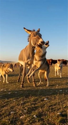 Donkey Protects the Cattle 🐴💥 Wolves Get a Lesson!