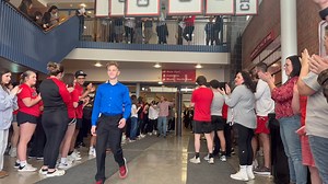 The BBCHS Unified Basketball team traveled to Champaign today for the Special Olympics State Unified Finals! We wanted to give them a warm good luck send-off as they were leaving the school. They will be competing at 1:00pm. Good luck! | Bradley-Bourbonnais Community High School District 307