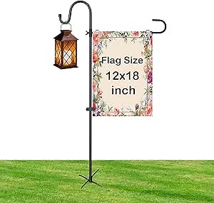 Garden Flagpole Stand with Shepherd'S Hook, for Garden Flag Stand 12x18 Flag | 1/2 Inch Thick 62 Inch High, Perfect for Garden Flag Holders for Outside (Solar Lights & Flags Not included)