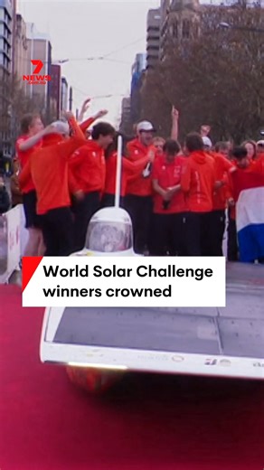 This year's World Solar Challenge winners have crossed the finish line in Victoria Square in style. After a five-day marathon race across the outback, Dutch team Brunel has taken out the title, enjoying victory with a celebratory dunk in the fountain. #7NEWS | 7NEWS Adelaide