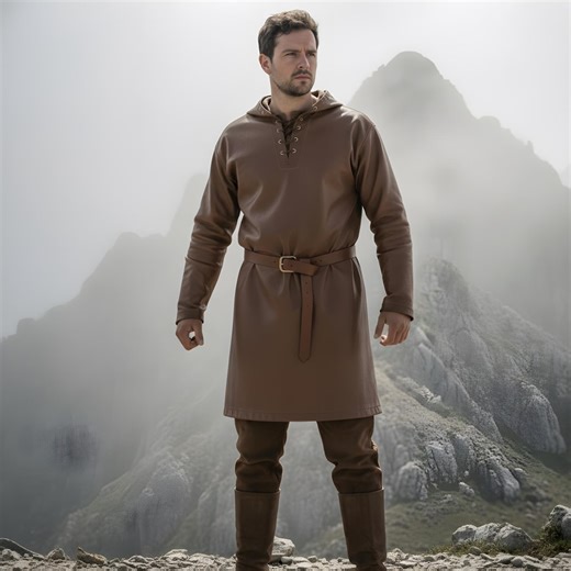 Men's Leather Hooded Tunic | Viking, Renaissance, LARP Costume - Etsy Canada