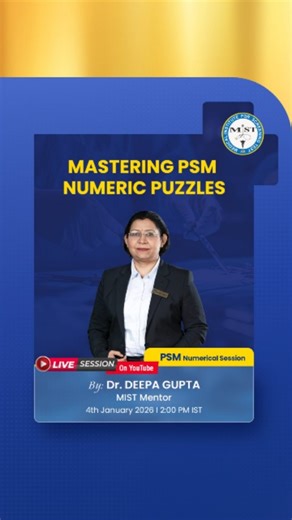 MIST FMG on Instagram: "Every FMGE topper learns this early: numericals are scoring when you know how to approach them. Join Dr. Deepa Gupta for a focused LIVE session on “Mastering PSM Numeric Puzzles” 📅 4th January | 2:00 PM IST 📍 Live on MIST FMGE YouTube Channel Inside the session: • Practical tricks to simplify PSM numericals • How to avoid silly calculation errors • Time-saving strategies for exam-day confidence • A clearer way to think through numeric questions Open for all FMGE aspiran