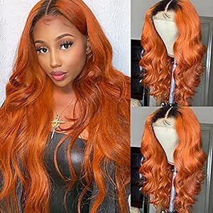 YMS Glueless 13x4 Lace Front Wigs Human Hair 180% Density Ombre Orange Human Hair Wigs for Women 18 Inch Body Wave Orange and Black Lace Frontal Wigs Pre Plucked