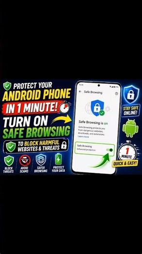 Protect your Android phone in 1 minute! Turn on Safe Browsing to block harmful websites & threats 🔒📱