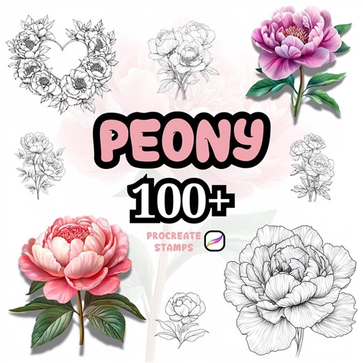 Procreate Flower Brushes, 100+ Peony Flower Procreate Brushes, Floral Procreate, Procreate Brushes, Plants, Wild Flowers, Peony Flower - Etsy