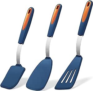 3 Pieces Silicone Spatula Set, Heat Resistant Flexible Turner Spatulas, Nonstick Cookie Spatula, Fish Spatula, Dishwasher Safe, Navy Blue