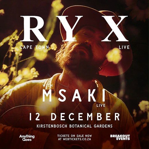 1.2K views | Not to be missed... Ry X and Msaki under the stars at Kirstenbosch Botanical Gardens on Friday 12 December. Tickets on sale now at https://www.webtickets.co.za/v2/event.aspx?itemid=1570828733 #RyX #Msaki #KirstenboschGardens #capetown | Breakout Events | Facebook