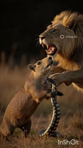 Lion and capybara save cub from eagle and cobra!♥️😔💞#animalstory #cute #lion