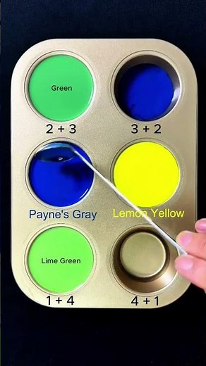 Create 4 colors from 2 colors: Paynes Gray + Lemon Yellow #asmr #colormixing #colors #mix #mixing