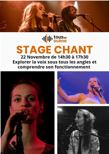 2.5K views · 12 shares | On annonce les premiers stages !  Ici la voix ! Stage de technique vocale  Stage découverte chant  Stage interprétation vocale  Stage création de chansons  | Tous en Scène Musiques Actuelles | Facebook