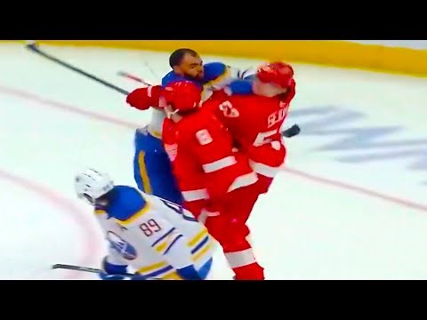 Jordan Greenway Ben Chiarot Moritz Seider Fight (FULL CLIP) Red Wings vs Sabres | NHL Highlights